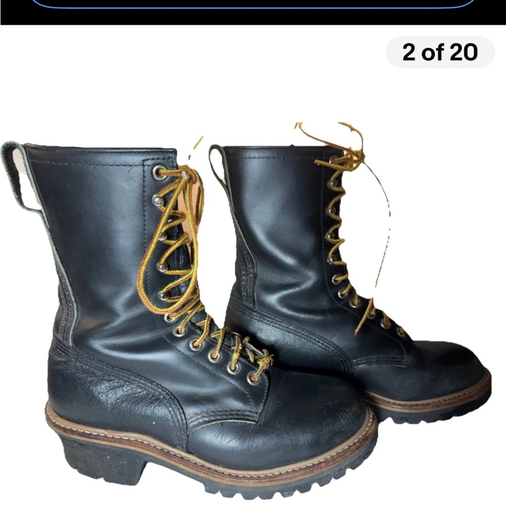 Red Wing 2218 Steel Toe Black Leather Logger Lineman Work Boots Men's US 7 C